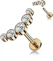 [Stachelkleid] Titanium Labret Bezel Setting 5 Cubic Zirconia Internal Thread Piercing Ear Studs Helix Tragus