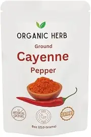 Organic Cayenne Pepper Powder, 8oz, Ground, GMO-Free, Kosher, Resealable Bags