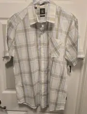 VOLCOM EVERETTE PLAID Woven Button Shirt BLUE-Brown-white Mens Size Large - NWT