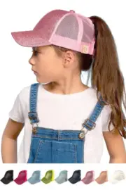 C.C 2-7 years Kids Children Girl Boy Glitter Ponytail Messy Bun Baseball Cap Hat
