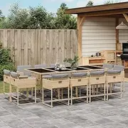 13 Piece Garden Dining Set with Cushions Mix Beige Poly Rattan Patio Bar Sets