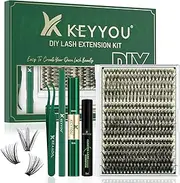 DIY Lash Extension Kit KEYYOU 300Pcs Individual Eyelash Extension Kit 30D40D50D 0.07C Curl 8-16MIX Lash Clusters Kit with Lash Glue Remover Applicator Easy to Use(Kit-30D40D50D-0.07C,8-16MIX)
