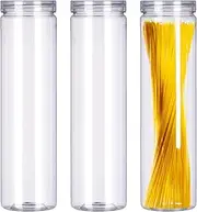 FEOOWV Set of 3Pcs Clear Plastic Food Storage Jar with Lid, Round Transparent Skinny Storage Container for Spaghetti, Pasta and Dry goods(2.1" Diameter x 11.8" Height)