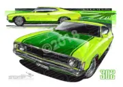 FORD XA COUPE SUPERBIRD LIME A2 FRAMED PRINT (FT108)