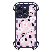 iPhone 16 Pro Ultra Bounce Case MagSafe Compatible Pink Checkered Flowers