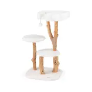 Costway 110cm Tall Wooden Cat Tower w/Cat Condo Solid Wood Cat Tree - White