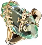[Htayekog] 925 Sterling Silver Ring for Women Dragonfly Olive Green Ring Olive Cubic Zirconia Crystal Dragonfly Ring,14K Yellow Gold Dainty Eye Shape Green Gemstone Cocktail Party Statement Ring for Women (10)