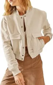 NWT (Amazon) EVALESS Cropped Bomber Button Down Jacket Size S