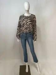Entro Long Balloon Sleeve Beige Zebra Pattern Cropped Top