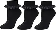 [COSHAL] 3 Pairs Girls Ankle socks Children’s Frilly School Socks with Lace, Girls Back to school socks Party Wear Uniform Comfort Socks