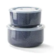 Ceramic Nesting Bowls with Lid: Microwave Safe Food Storage Containers for Wo...