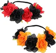[Minkissy] Pcs Women's Elastic Hair Hoops Fabric Flowers Floral Headband for Halloween Parties Masquerades Day Dead