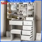 Bedroom Vanity Makeup Desk Dressing Table with LED Mirror + 6 Drawers + stool