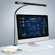 LED Desk Lamp, Keepoo Eye-Caring Desk Light with Clamp, Architect Desk Lamps for Home Office, 360° Rotation Gooseneck Desktop Light with AC Adapter, 5 Color Modes&Stepless Dimming for Studio Monitor