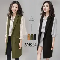 在飛比找momo購物網優惠-【Amore】韓版百搭西裝長版無袖馬甲(韓系氣質穿搭)