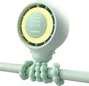 Dreamegg Baby Pram Fan - Portable Clip On Fan for Stroller with Hidden Blade & Child Lock, 4 Speeds incl. Eco Mode, Night Light, Smart Display, USB Rechargeable for Car Seat & Crib, Minty Fresh