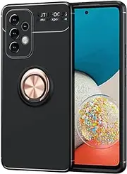 [FanYuan] Case for Oppo A96 4G, Shockproof Thin Silicone Case, TPU Flexible Rubber, 360 Degree Rotating Ring Holder, Cover for Oppo A96 4G.(Black+Rose Gold)