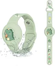 Aircawin Waterproof Airtag Bracelet Kids,Cute Dinosaur Cartoon Silicone Hidden Airtag Wristband Kids,Anti-Lost Apple Airtag Holder Case for Toddler,Airtag Case Watch Band Tracker for Child-Green