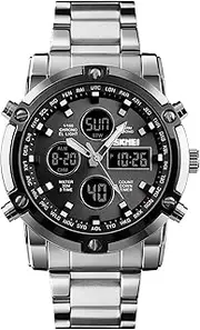 Men‘s Digital Watch Military Sports Watches Tactical Waterproof Stopwatch Outdoor Analog Watch Alarm Dual Time LED Business Watch Black Silver