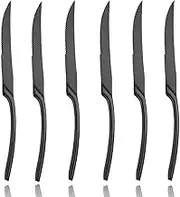 Lemeya 6 Pieces Steak Knife Set of 6, Standing Steak Knives,Mirror Polished,Dishwasher Safe (Black)