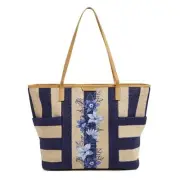 Vera Bradley Tote Bag Navy Stripe Straw