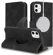 Cavor for iPhone 11 Case Leather Wallet Folio Flip Cover Support Magsafe Charging with Kickstand and Photo Holder Card Slots Protective Shockproof Phone Cases-Matte Style Black
