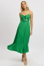 Green Maxi Dress Tie Detail Strappy - Size 16XL, Women's Maxi Dress