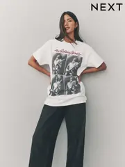 White Offical License 100% Cotton Graphic Rolling Stones Band Short Sleeve T-Shirt (E98814) | $49