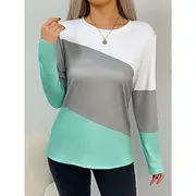Women's T Shirt Graphic Geometric Color Block Vintage Stylish Classic Long Sleeve Crew Neck Round Neck Regular Tops Daily Print Green Summer Spring Fall