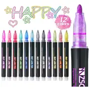 12-Color Outline Metallic Double Line Marker Pen Set Writing Drawing Highlighter