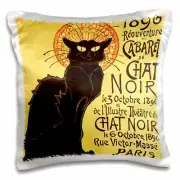 3dRose Vintage French Chat Noir Black Cat Art 16x16 inch Pillow Case