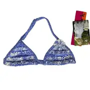 Kate Mack Girls Swim Top Bikini Blue Shiny Ruffles Size 6 New