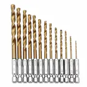 13PCS HSS Titanium Drill Bits Hex Shank Set Quick Change Soft Metal Wood Timber