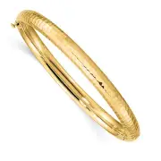 Avariah 14k Yellow Gold 3/16 Hammered ren's Hinged Bangle - 6"