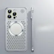 Jarttarn Case Compatible with iPhone 16 Pro Max, Magnetic Snap Phone Case with Fragrance Tablet & Alloy Honeycomb Heat Dissipation Back Panel, Metal Protective Cover (Silver)