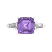 3.5 Asscher 3 stone Alexandrite Stone Promise Bridal Wedding Ring 14k White Gold