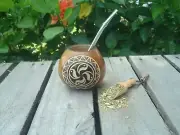 Argentina Mate Gourd Hand Made Natural Tea Cup Straw Spoon BONUS Yerba Mate 004
