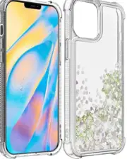 MMY iPhone 12 and iPhone 12 Pro Case Glitter Silver Hearts Quicksand Clear TPU