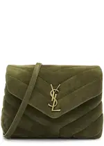 Saint Laurent Loulou Toy Quilted Cross Body Bag, Suede Bag, Olive One Size