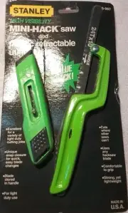 15-997 STANLEY 2PC MINI HACKSAW WITH KNIFE "HIGH VISIBILITY " USA