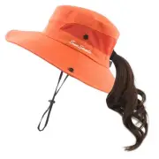 Women Ponytail Summer Sun Hat Wide Brim UV Hats Floppy Bucket Cap for Safari ...