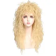 Color Ground Long Curly 80s Rocker Mullet Cosplay Wig for Women (Only Wigs) Carnival Wigs