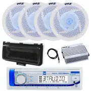 Dual Electronics Marine Radio, Amp, 4x 8" LED Speakers, Cover (White), Antenna