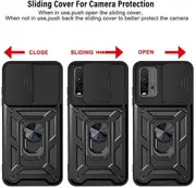case For Xiaomi Redmi Note 9 4G Slide Camera Lens Protection and Built in 360 Rotatable Ring Holder - Black