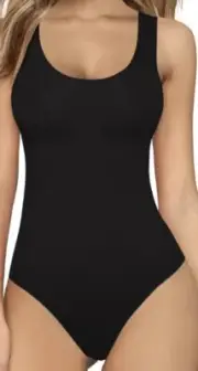 MANGOPOP Women's Small Sleeveless Bodysuit Scoopneck - Black NEW NWT