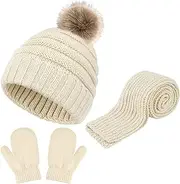 [Hicdaw] Kids Winter Hats Gloves Scarf Set Baby Mittens Gloves with Pompom Baby Winter Hat Toddler Beanie Hat for Boy Girl