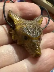 Tiger Eye Wolf Pendant On Knotted Cord