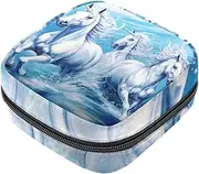 Period Bag,Sanitary Napkin Storage Bag,Watercolor Animals Horses,Tampon Bag for Purse