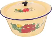 UKCOCO Enamel Hand Washing Pot with Lid Retro Household Enamel Basin Stylish and Easy to Clean Multi Functional Cookware for Home Use with Random Pattern