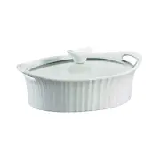 CorningWare French White 1.5 Qt Oval Ceramic Casserole Dish with Glass Lid